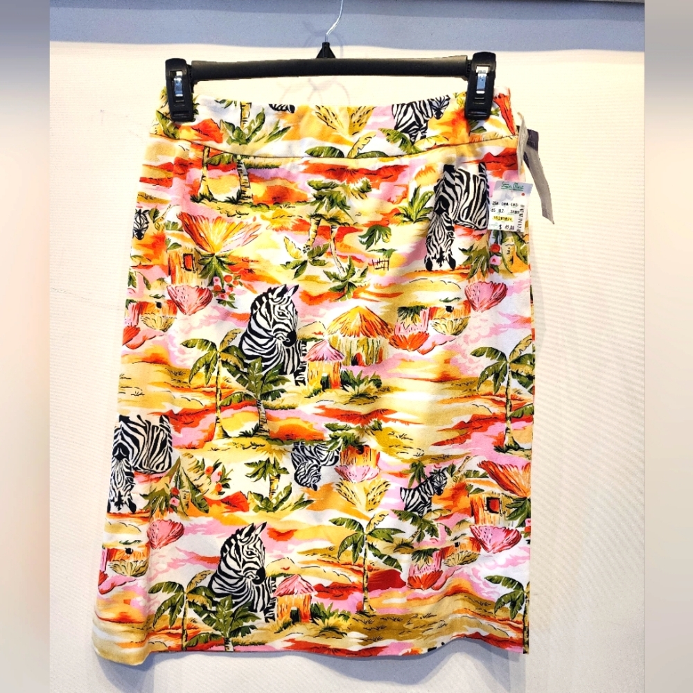 Harve Bernard Collection Zebra Safari Skirt Colorful Stretch Skirt Size 10